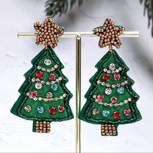 Christmas Tree Green Beaded Earrings